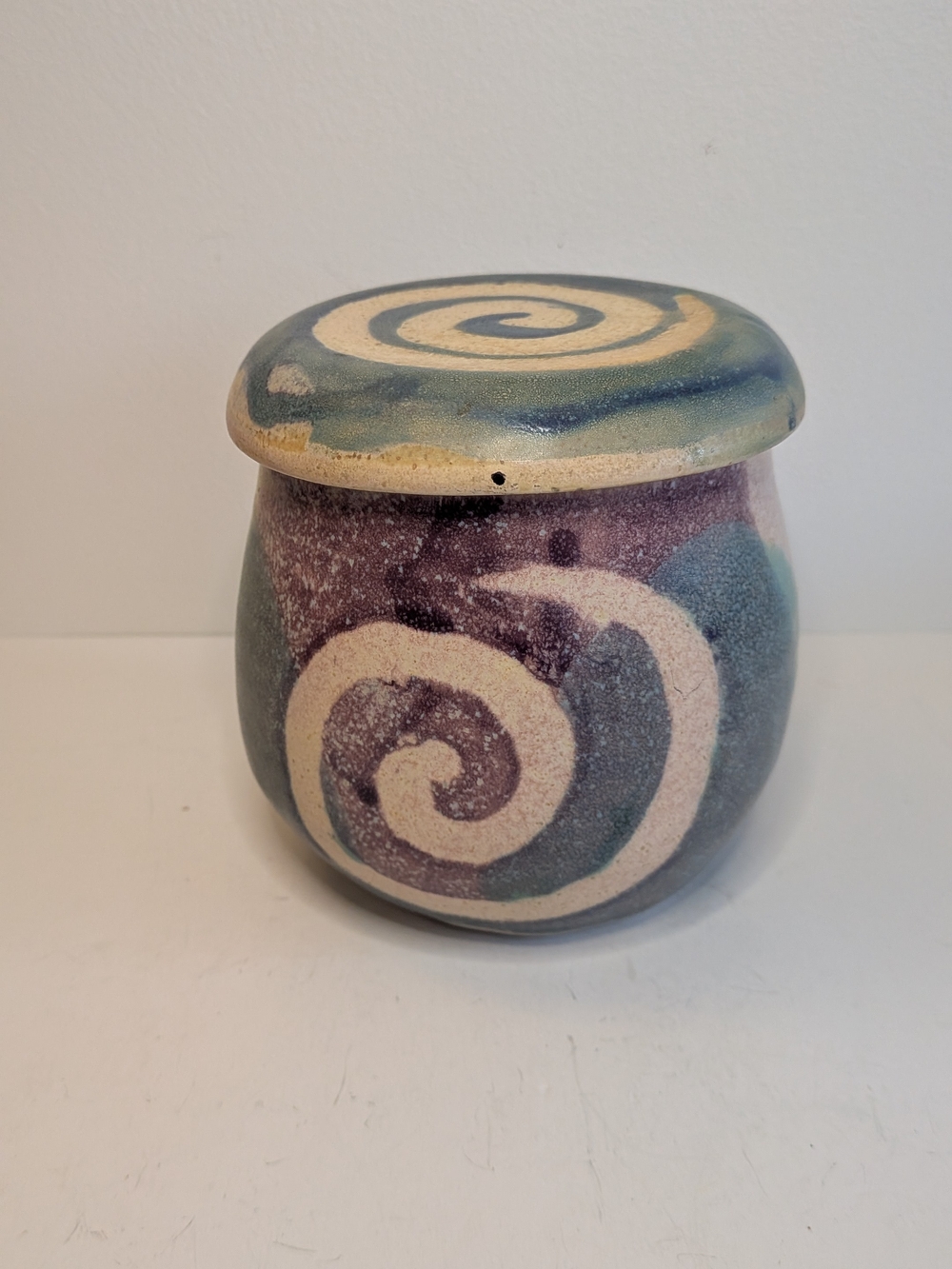 Ceramic French Butter Keeper Dish Swirl Studio Art Pottery Wheel Thrown Signed